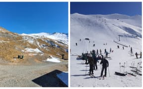 Mt Cheeseman ski area August 27 2025 (L); and in August 2019 (R)