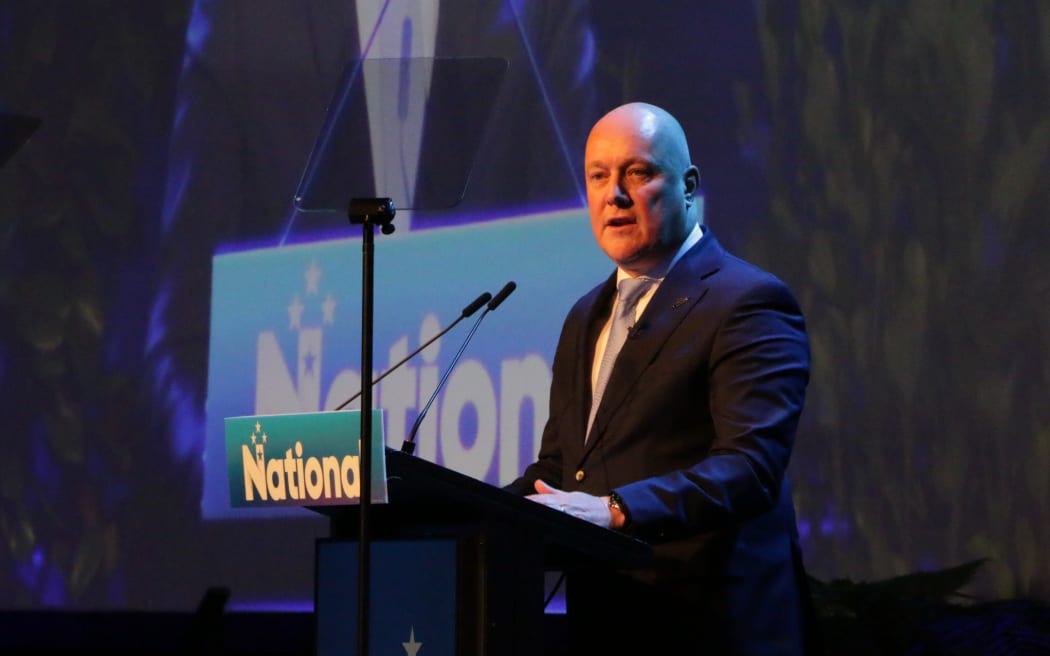 Prime Minister Christopher Luxon addresses 550 delegates at the annual National Party conference in Christchurch in August 2025.