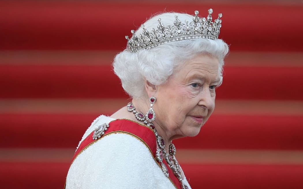 Queen Elizabeth II arrives for the state banquet in her honour at Schloss Bellevue palace on the second of the royal couple's four-day visit to Germany on June 24, 2015 in Berlin, Germany.