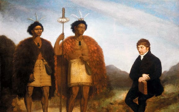 Maori chiefs Hongi Hika and Waikato meet with Missionary Thomas Kendall.