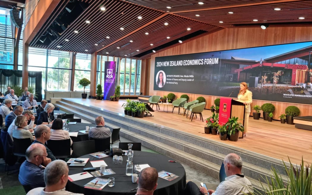 Finance Minister Nicola Willis gives a speech to the New Zealand Economic Forum at Waikato University.