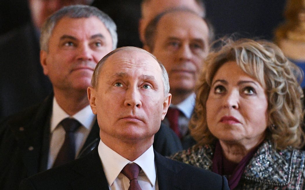 Russian President Vladimir Putin and Valentina Matviyenko visits the Church of Jesus Resurrection of Catherine Palace at the Tsarskoe Selo State Museum in Pushkin, near St. Petersburg, Russia on 10 April, 2019.