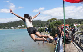 A highlight of Waitangi for many of the young people is the manu - diving off the bridge - 5 February, 2025.