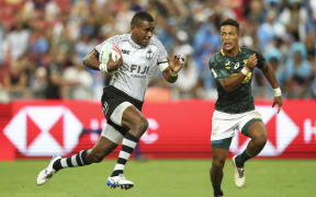 Fiji's Aminiasi Tuimaba scored a try and received a yellow card during the Singapore final.