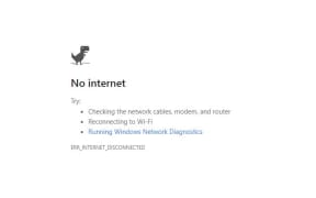 An image of the internet offline error message on Google Chrome.