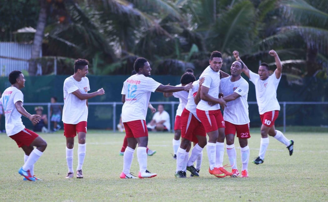 Tonga's Veitongo FC celebrate a goal during last year's OFC Preliminary in the Cook Islands.