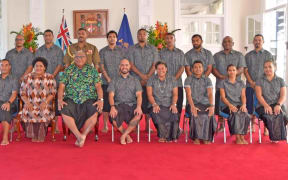 The Fiji hockey teams with Fijian President, Ratu Wiliame Katonivere