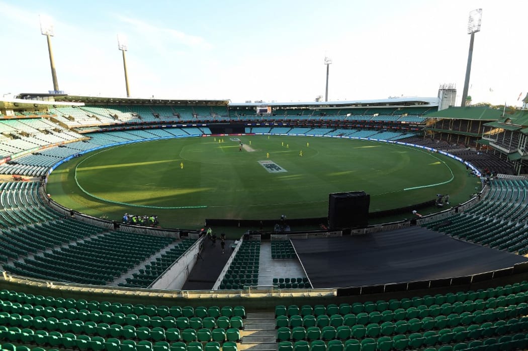The empty Sydney Cricket Ground during the first one-day international (ODI) cricket match between Australian and New Zealand in Sydney.