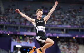 William Stedman of Team New Zealand competes in the Men's Long Jump - T36 Final at the Paris 2024 Summer Paralympic Games.