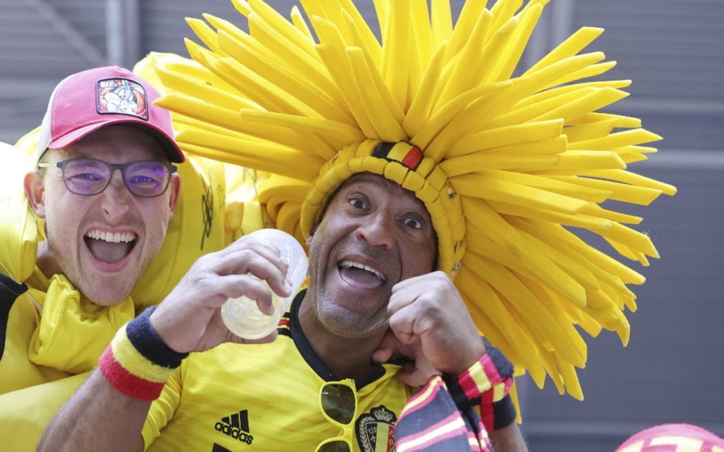 firo : 01.07.2024, Football, Soccer: UEFA EURO 2024, EM, European Championship 2024, Round of 16, 1/8 Final, M42, Match 42, FRA, France - BEL, Belgium Fans of Belgium (Photo by Jürgen Fromme / firo Sportphoto / dpa Picture-Alliance via AFP)