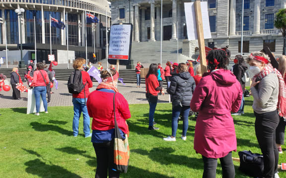 Primary care nurses strike for pay equity with DHB nurses.