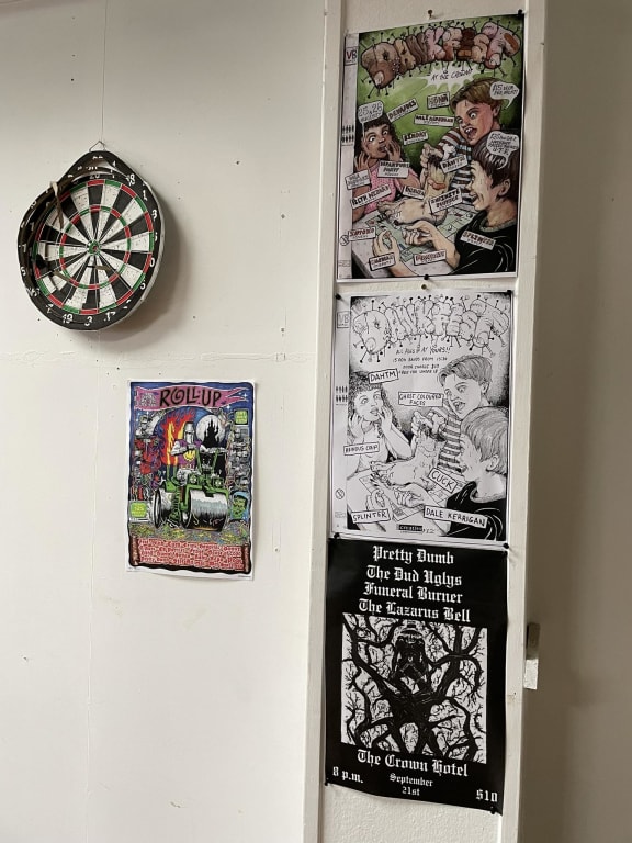 A wall at Spaceland practice space, where some Trace / Untrace acts rehearse