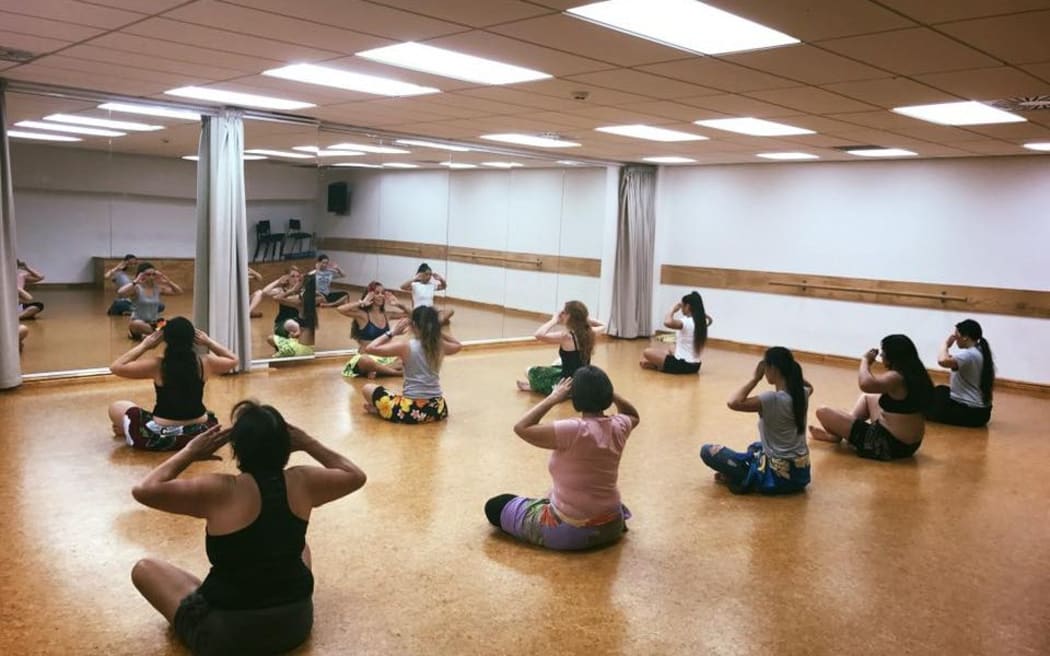 Poemoana taking a Tahitian workshop in Porirua, Wellington.