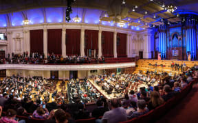 Panoramic view of Big Play In at Auckland Town Hall
