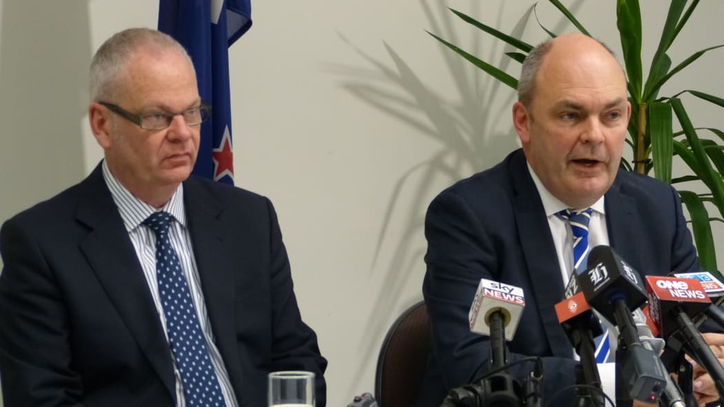 Peter Hughes, left, and Steven Joyce.