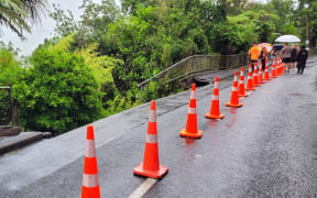 A landslip on Otitori Bay Road in Titirangi after three days of rain that caused severe floods across Auckland.