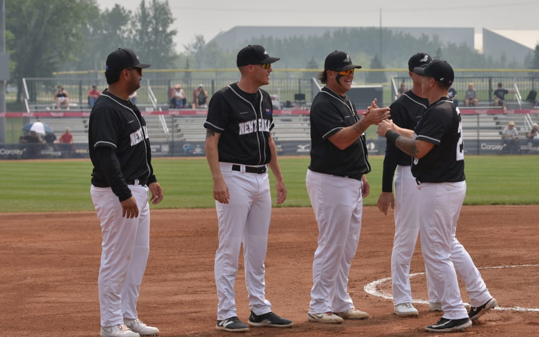 The New Zealand Black Sox at the WBSC Mens Softball World Cup 2025 in Prince Albert, Canada.