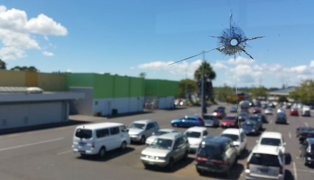 One of the BB gunshots through the first floor window of the Mangere Town Centre office. February 2015