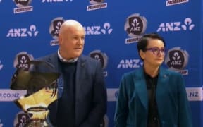 Prime Minister Christopher Luxon at the netball game.