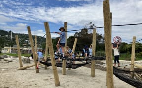 Tahunanui School kids testing out the new park, Te Pā Harakeke
