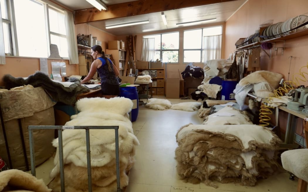 In the manufacturing room, pelts are made into products for sale.