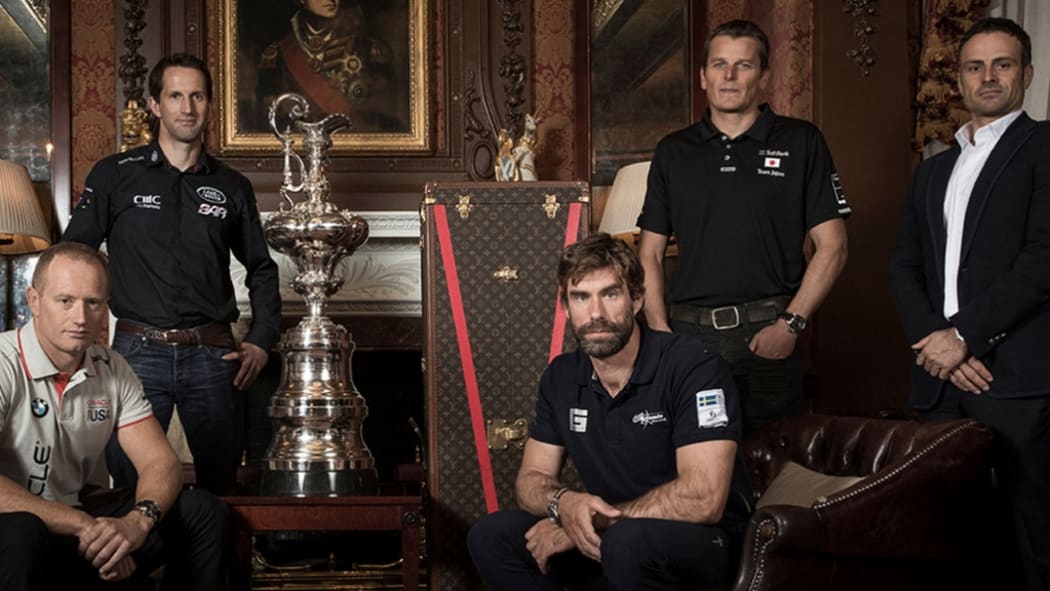James Spithill (left), Ben Ainslie (second from left), Dean Barker (second from right) are among five syndicates to signup to the new America's Cup framework.