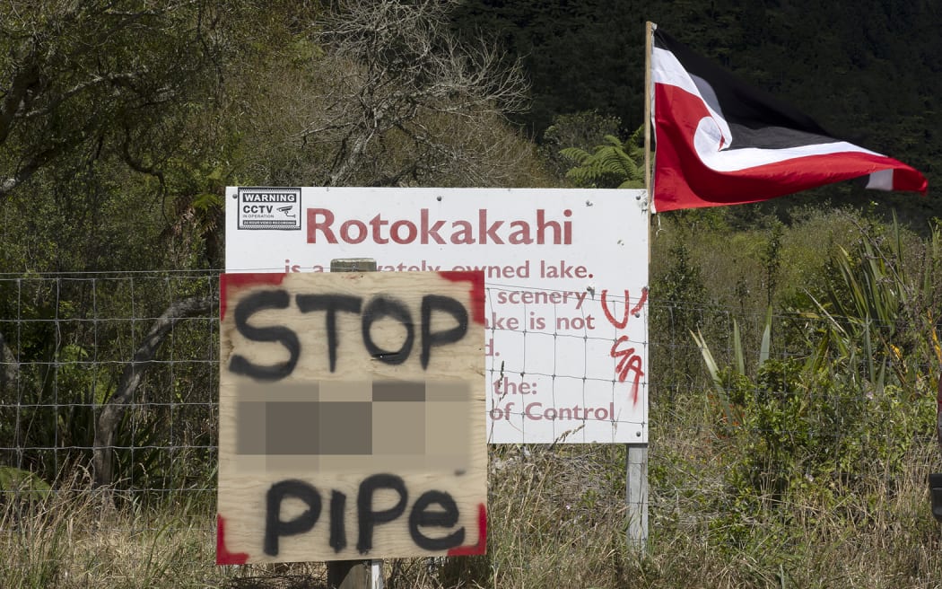 Protest at Lake Rotokakahi.  31 January 2024 The Daily Post Photo Andrew Warner (LDR)