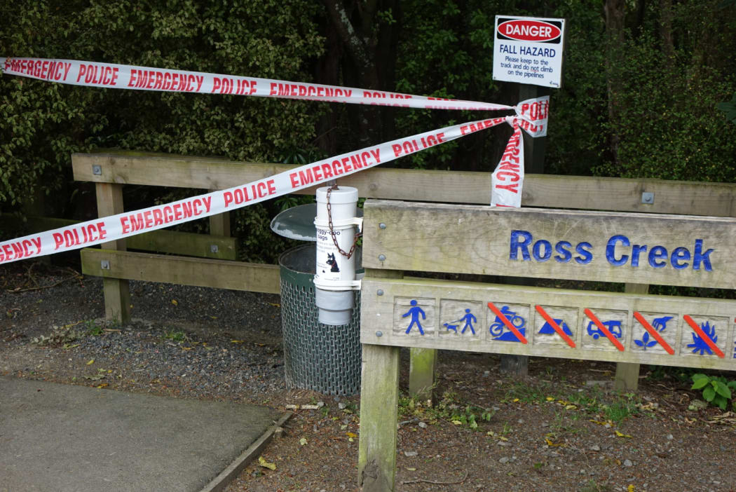 A police cordon at the Ross Creek Reservoir, north of Dunedin, on 1 December 2015.