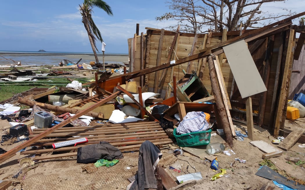 Debris strewn on the beach at a property in Vuaki village in the Yasawa Island Group in Fiji