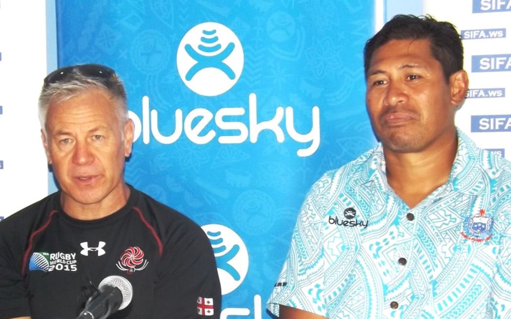 Georgia coach Milton Haig and his Samoan counterpart Namulau'ulu Alama Ieremia.