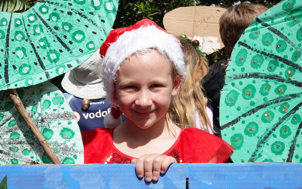 Seven-year-old Harlow Wright on Totara North School’s marine-themed Summer in Whangaroa float.