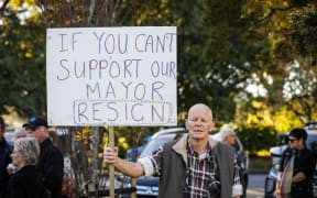 Ben Bell supporters outside of the Gore district council building on 16 May, 2023.