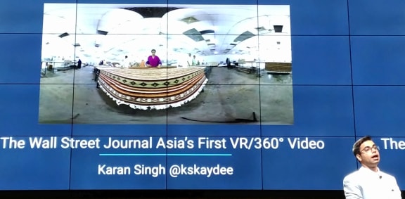 Karan Deep Singh of the Wall Street Journal  presenting his award-winning 360 video about carpet factories in India.