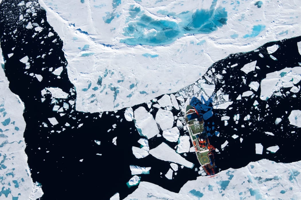 Aerial shot of the German research icebreaker Polarstern.