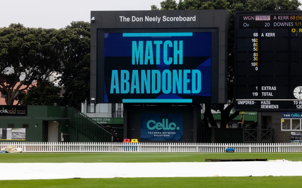 The rain causes a match to be abandoned at the Basin Reserve.