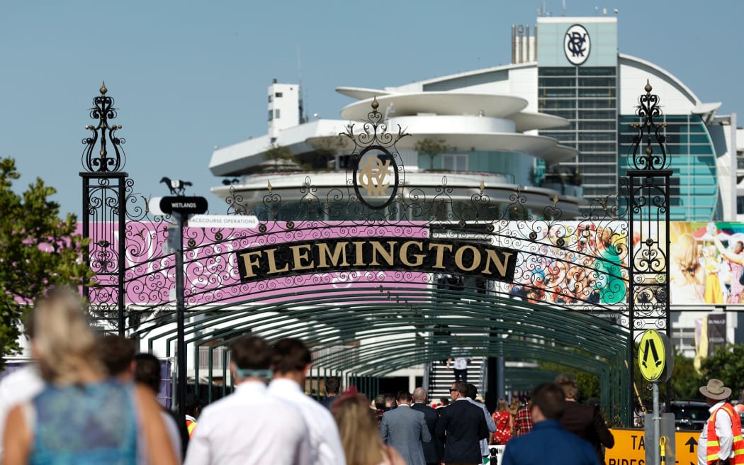 Racegoers arriving at the 2023 Melbourne Cup.