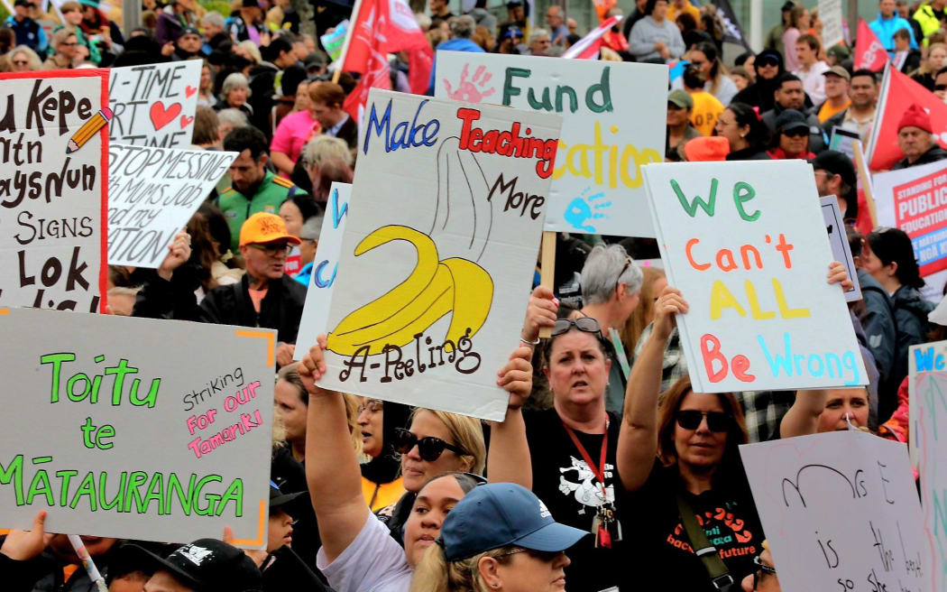 'Mega strike' protesters in Auckland, 23 October 2025.