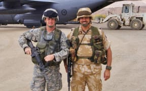 Former NZ soldier Mark Compain (left) on deployment with the NZDF.
