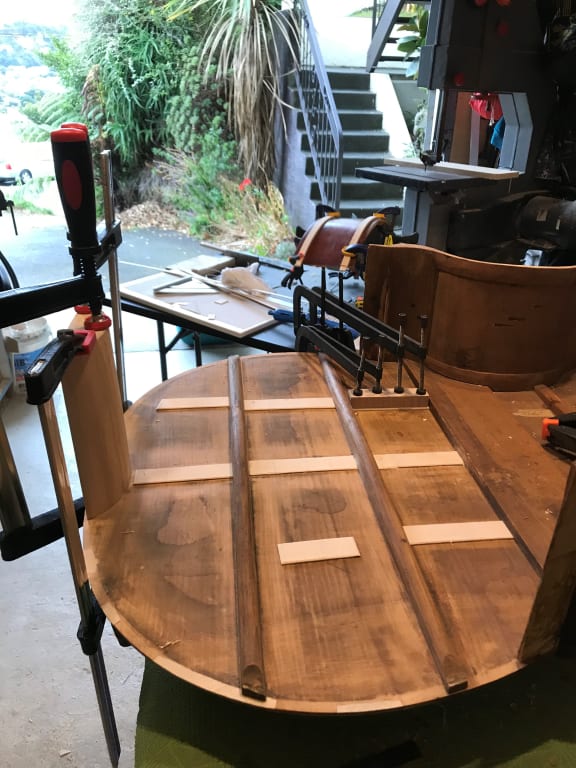 Baroque bass repairing the back
