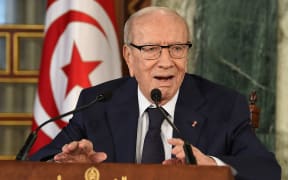 Tunisian President Beji Caid Essebsi giving a press conference in Carthage Palace in 2018.