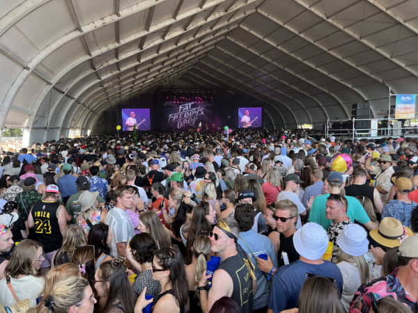 The "hangar stage" at Electric Avenue was jampacked for Fat Freddy's Drop
