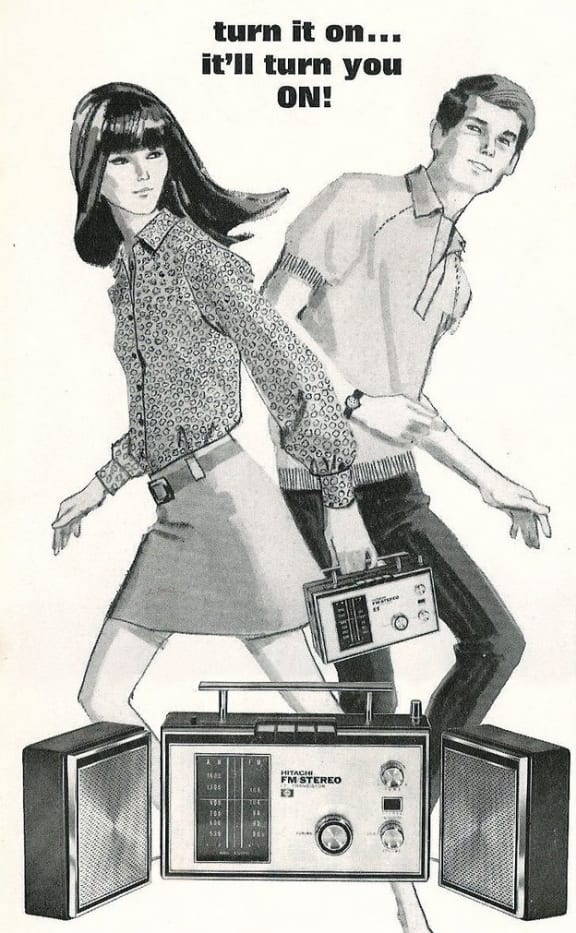 vintage illustration of couple with radio