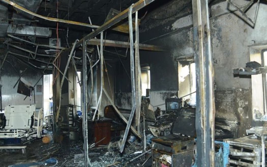 Destruction inside the Jazan General Hospital after a blaze broke out in the intensive care unit and the maternity department.