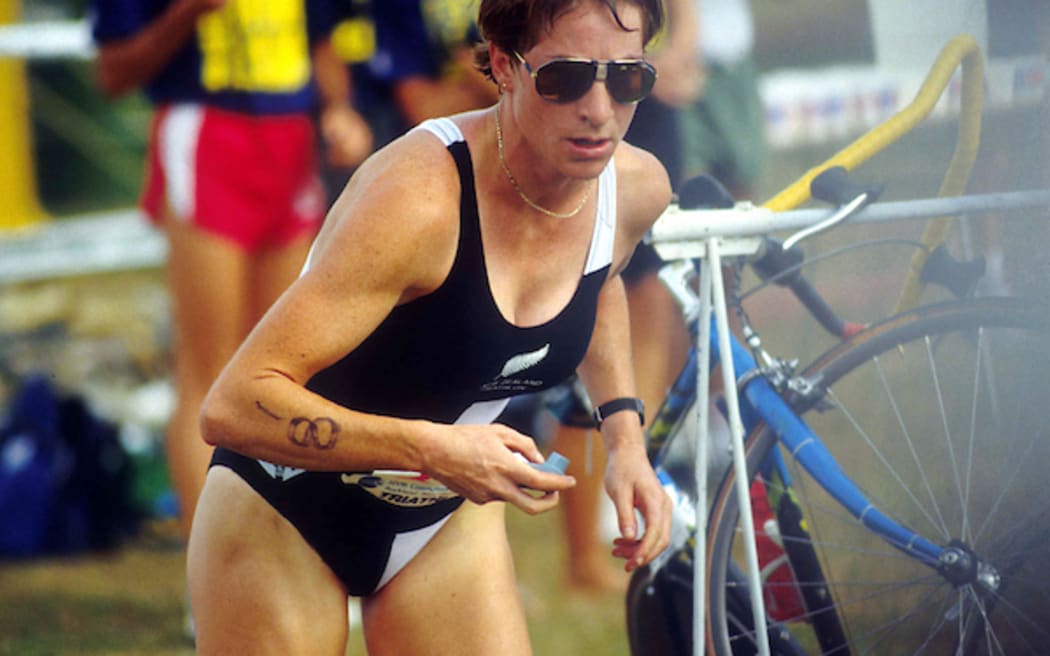 Erin Baker competes in the Women's Triathlon at the Auckland Commonwealth Games in 1990.