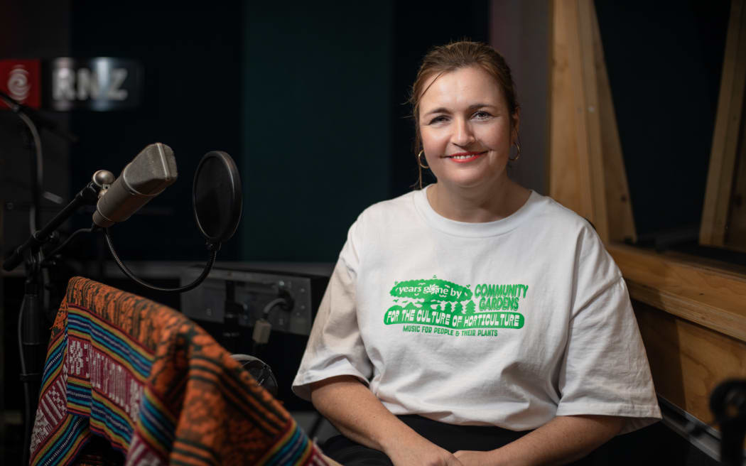 Music 101 Host Charlotte Ryan taking part in NZ Music T-Shirt Day, wearing her tee from independent record label 'Years Gone By'.