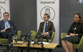 Director-General of Health Dr Ashley Bloomfield, Counties Manukau DHB chief executive Fepulea'i Margie Apa, and Ministry of Health deputy director-general for data and digital Shayne Hunter give a briefing about the vaccine rollout.
