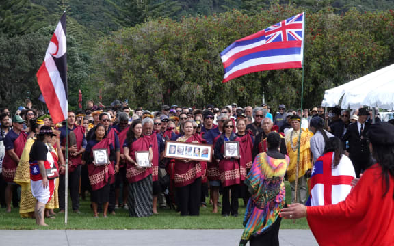 Sailors and supporters are welcomed onto Te Tii Marae.