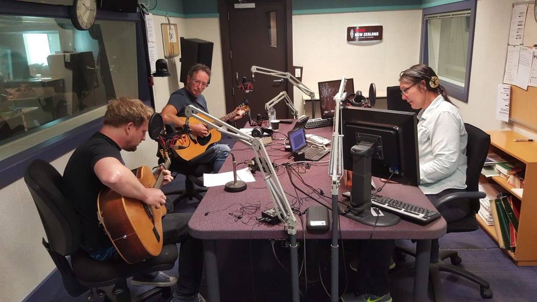 Tony and Don Wilson warming up in the studio with Lynn Freeman