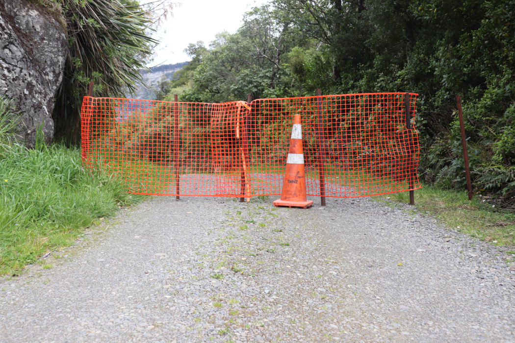 Tracks cut off around Lake Waikaremoana with fences and cones