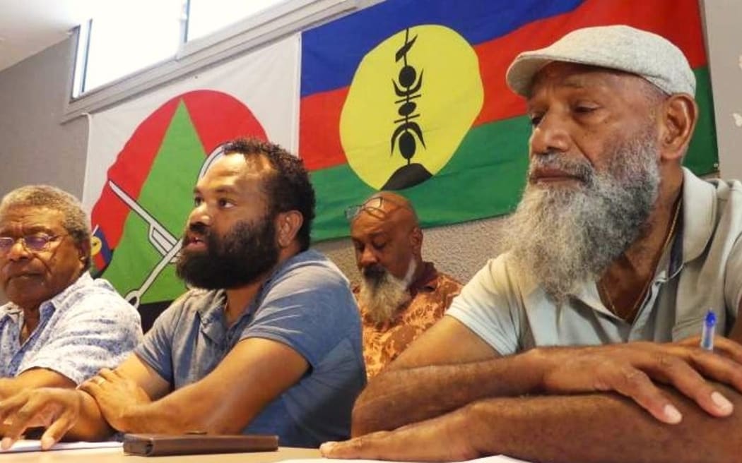 Moderate PALIKA independence leaders hold a press conference in Noumea last month - Photo by LNC